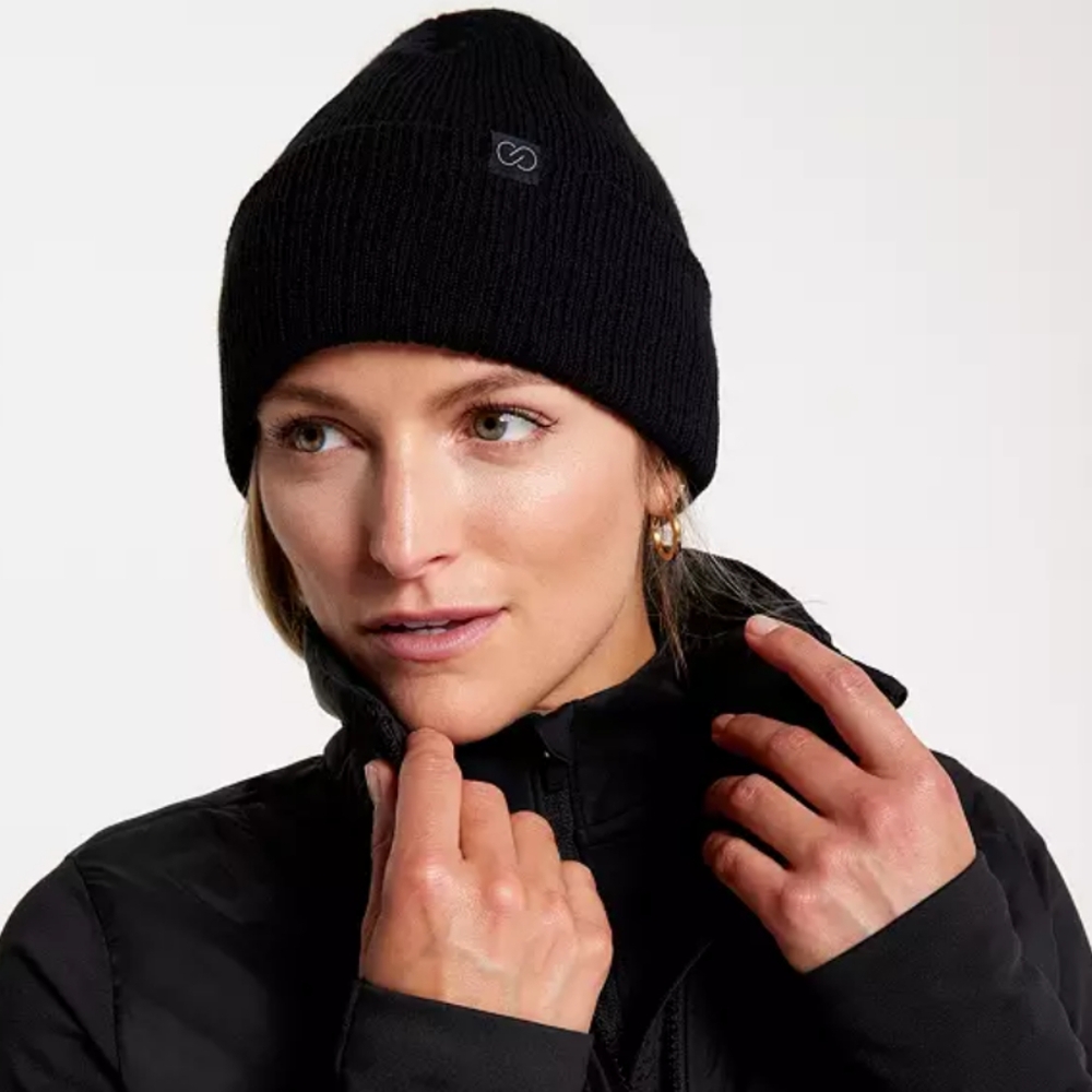 CALIA Ribbed Black Beanie - Picture 3 of 5